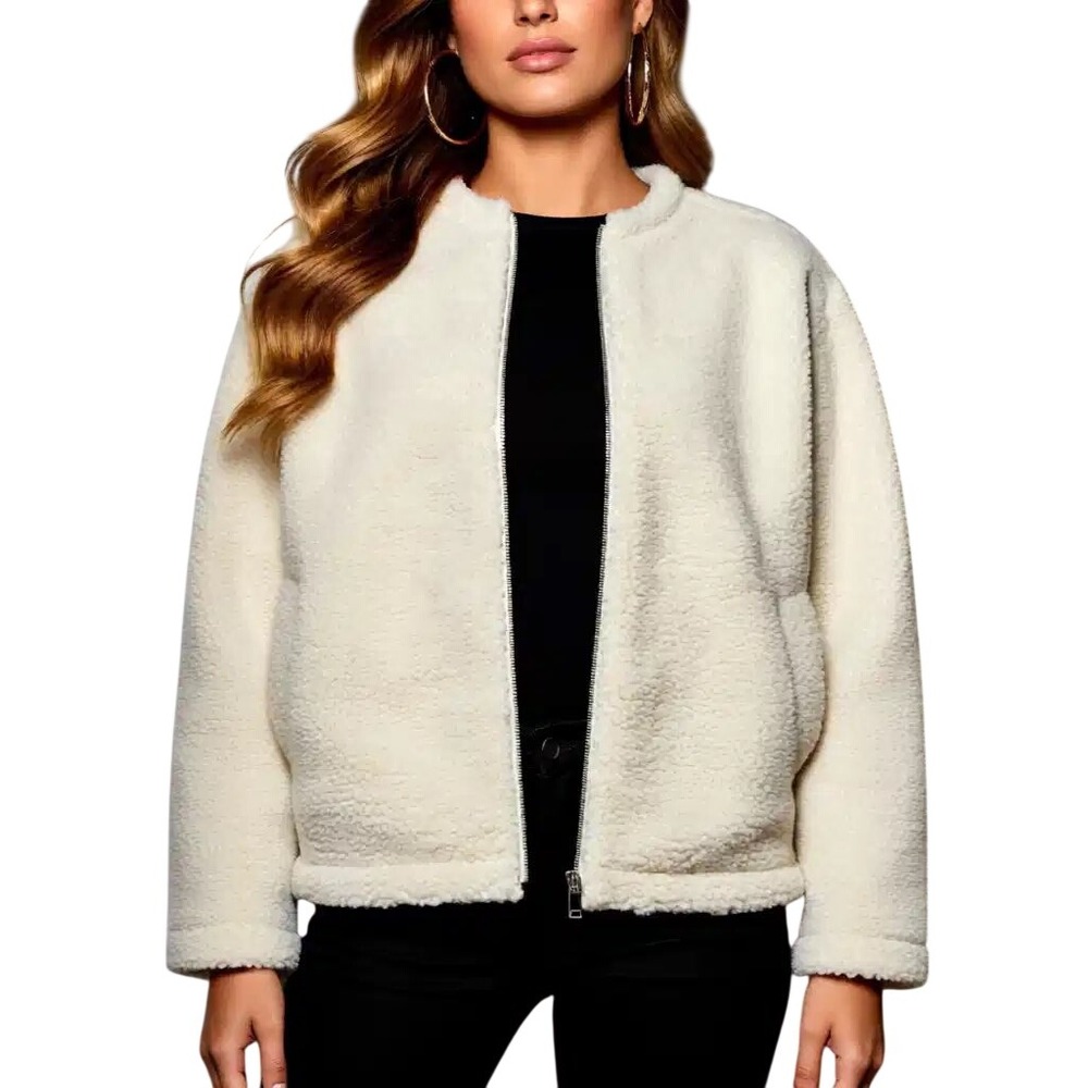 Calvin Klein $149 Womens Sherpa Bomber Jacket Off White Faux Shearling Sm NWT